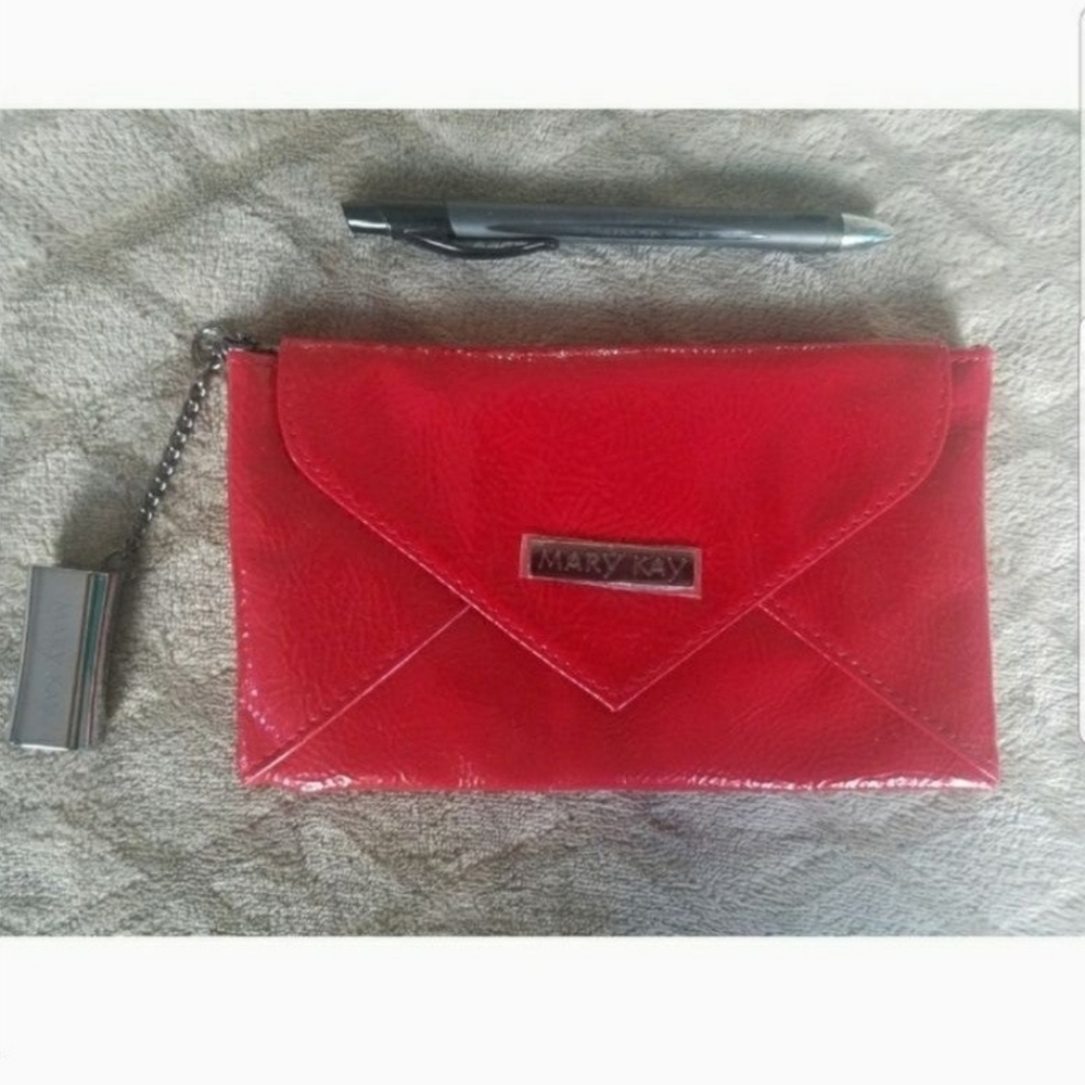 Red Clutch With Satin Lining + Lipgloss